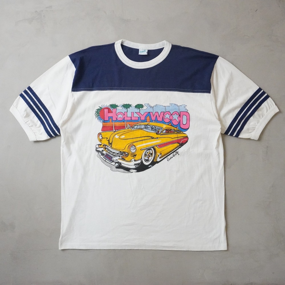 Vintage Alore Hollywood T-Shirt XXL Mens 80s 90s White Blue Car Hot Rod USA Made